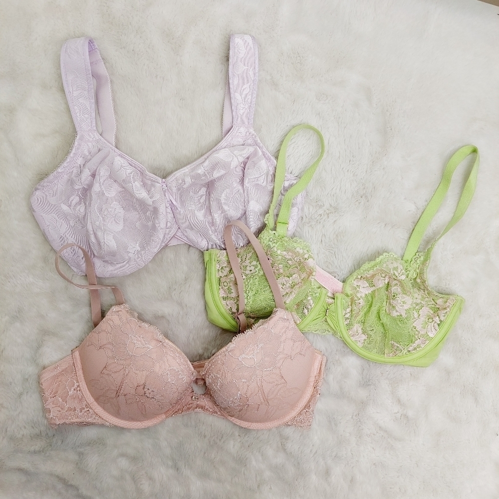 Victoria's Secret Green, Purple & Pink Push Up Bra Bundle 2584